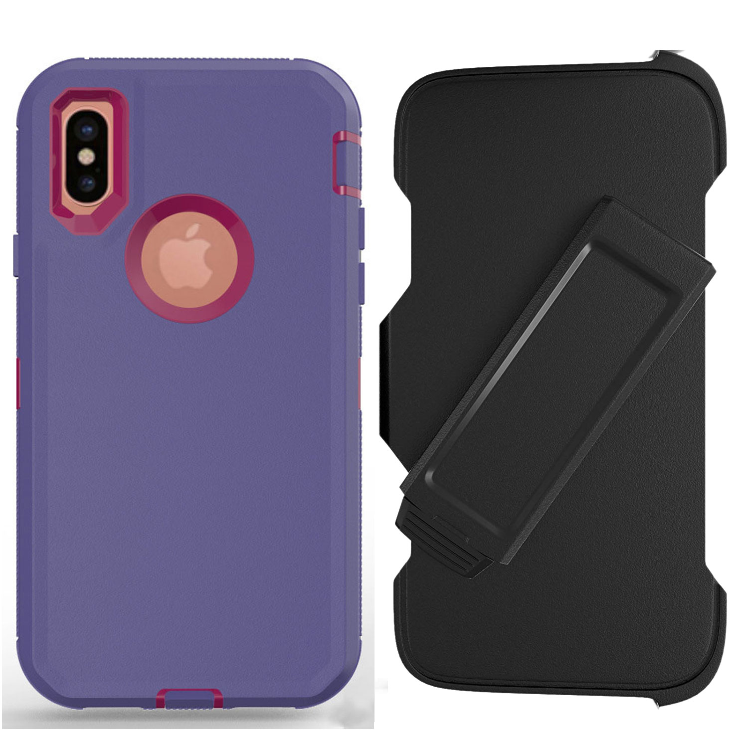 iPHONE Xs Max Armor Robot Case with Clip (Purple Hot Pink)